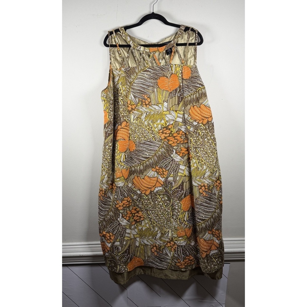 Ashley Stewart Floral Dress Size‎ 22 Brown Resortcore Cutout Summer Plus Linen